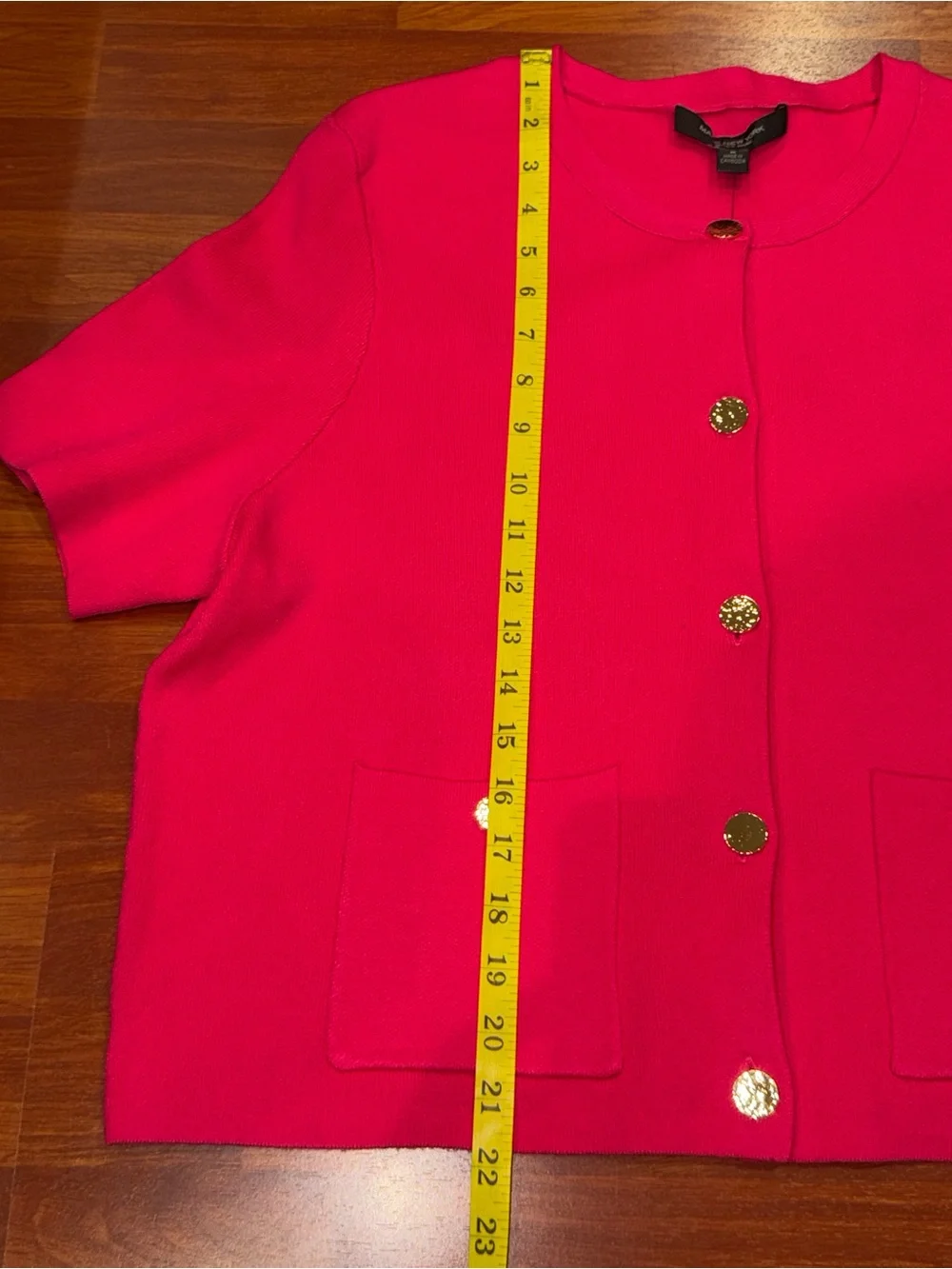 Marc New York Hot Pink Short Sleeve Button Knit Cardigan Sweater M Gold Buttons